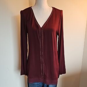 White House Black Market Burgundy V-Neck Blouse